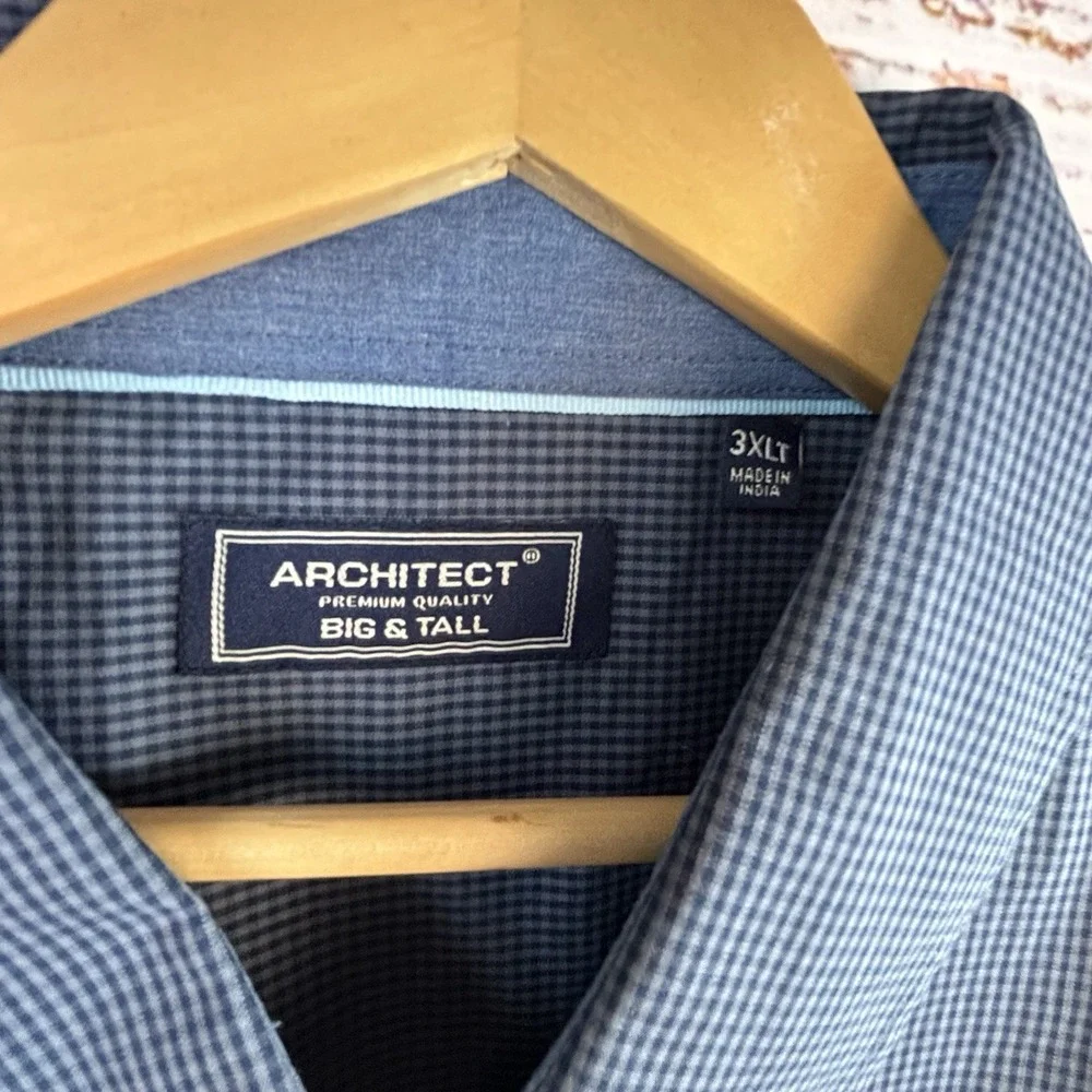 Architect Button-Down Shirt Blue Micro Check Big and Tall 3XLT NWT‎